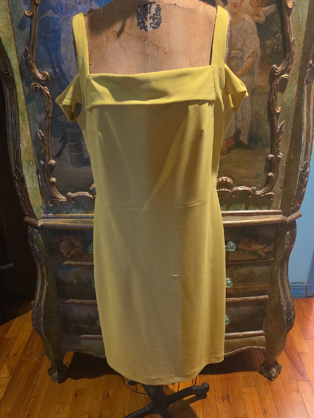 eci Elegant Celadon Green Off-Shoulder Mini Dress with Straps
